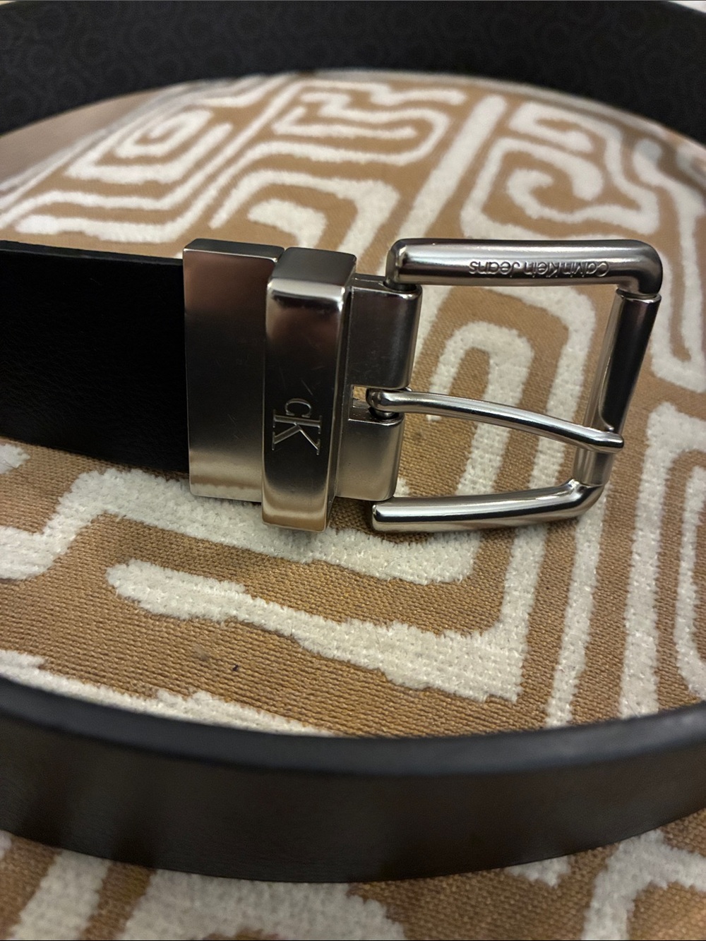 Calvin Klein Black Leather Belt with Silver-Tone Buckle